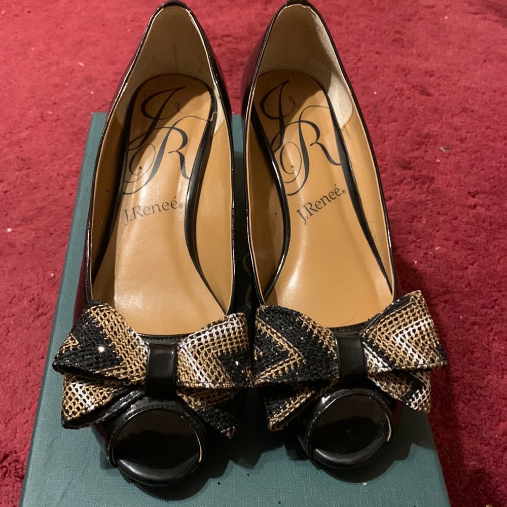 J Renee Blare Black and Bronze Wedge Heels